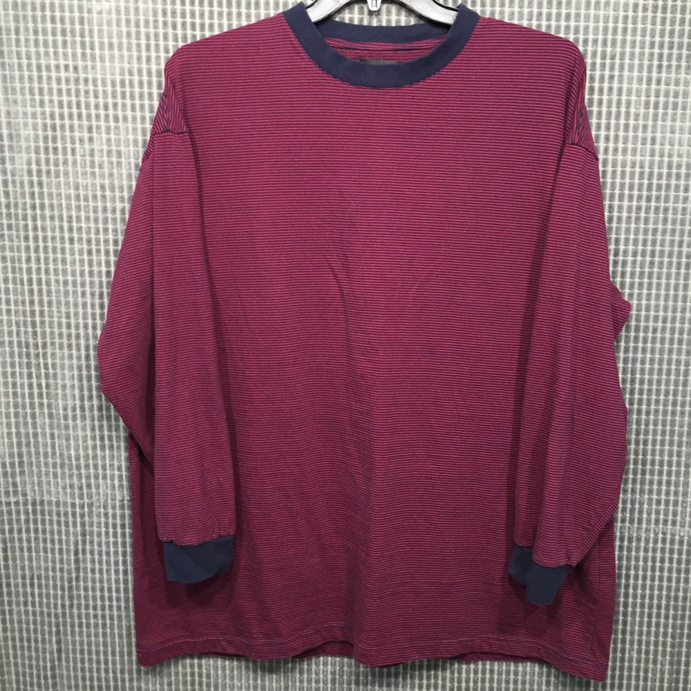 State O Maine‎ Sleepwear Mens 2XL Burgundy Navy Striped Cotton Long Sleeve Shirt
